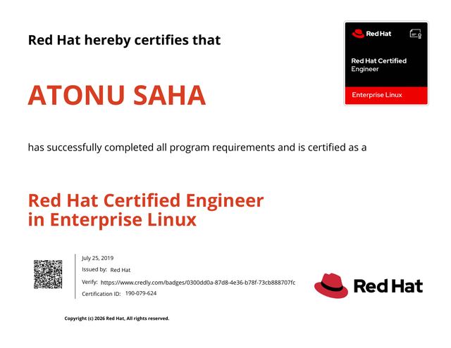 Red Hat Certified Engineer in Enterprise Linux certificate